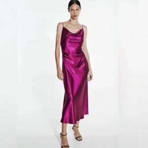 ZARA satin cowl neck midi dress size small